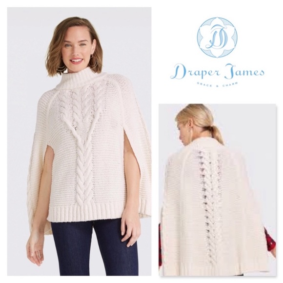 Draper James Cable Chunky Knit Poncho Wool and Alpaca Blend Sweater Size XS/S - Picture 2 of 7